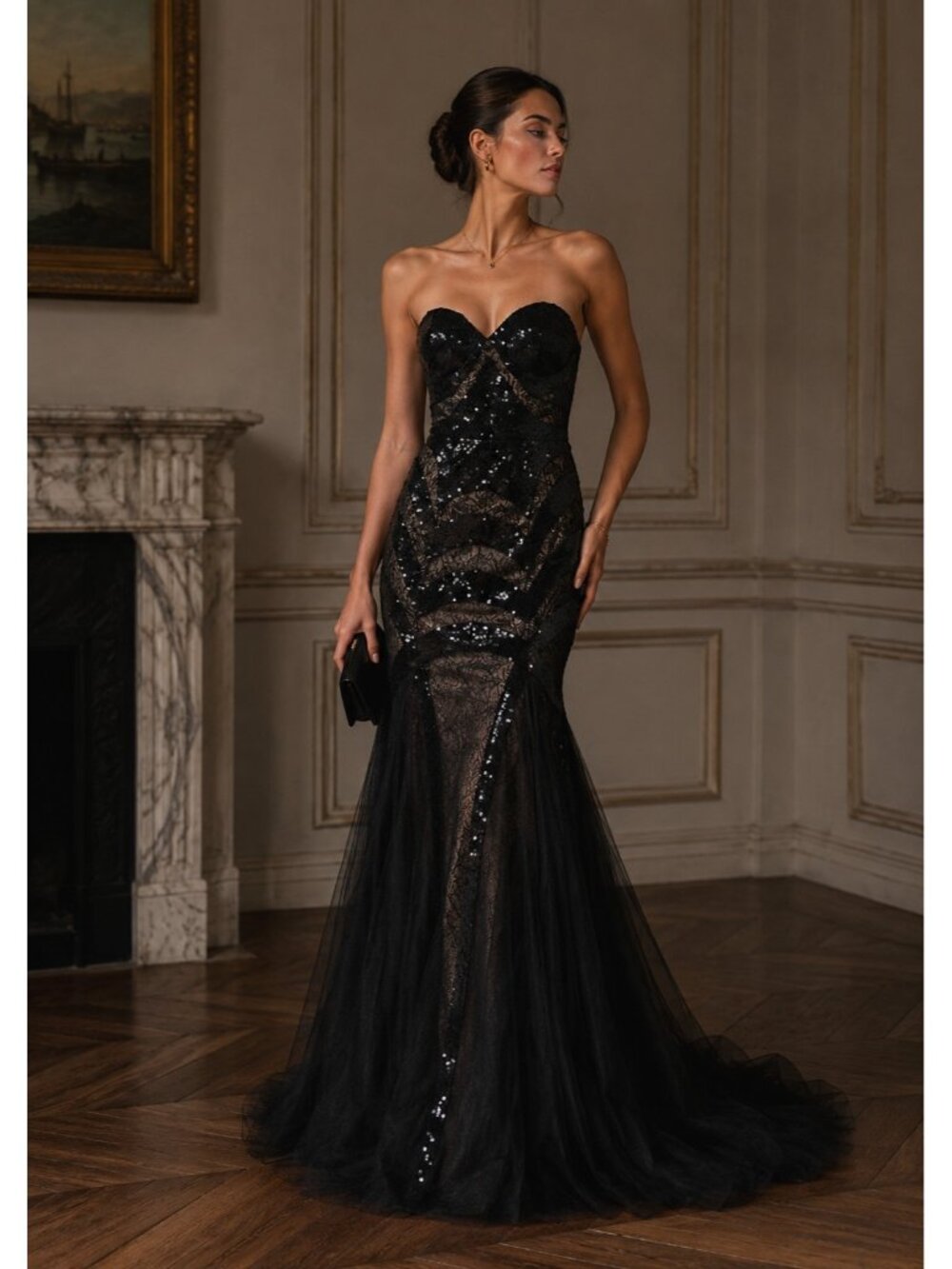 Royal Queen Collection Black Sequin Mermaid Gown Formal Evening Prom Dress Sze 8